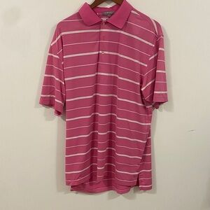Peter Millar Pink and White Striped Polo Shirt